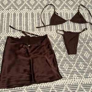 Hearts & sun Brown bikini set with matching skirt XS